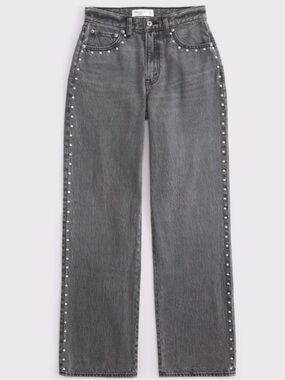 Abercrombie & Fitch Gray Wide-Leg Jeans with Stud Trim 29 LONG